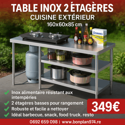 Table cuisine extérieur inox 1.2mm 160x60x85cm