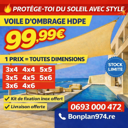 VOILE D'OMBRAGE HDPE 320g/m2 AVEC COUTURE RENFORCE