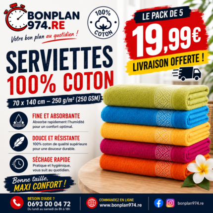 Serviette de bains 70x140cm paquet de 5 coloris livraison offerte